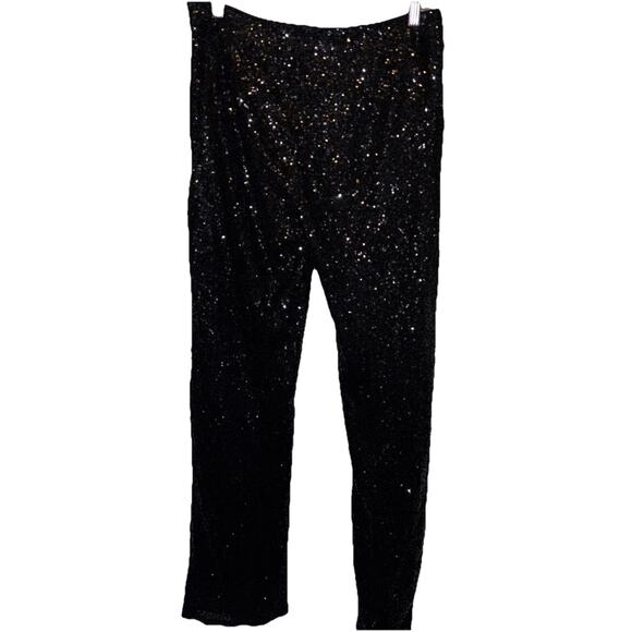 Lucy Paris Womens Sz Medium Black Sequin Europe 40 Straight Leg Pants - Picture 2 of 9